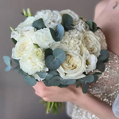 Букет невесты Белоснежный с бутоньеркой