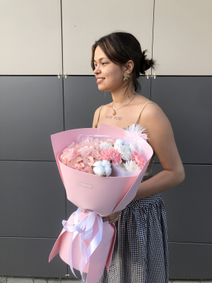 Розовый букет с гортензией купить с доставкой в Набережных Челнах